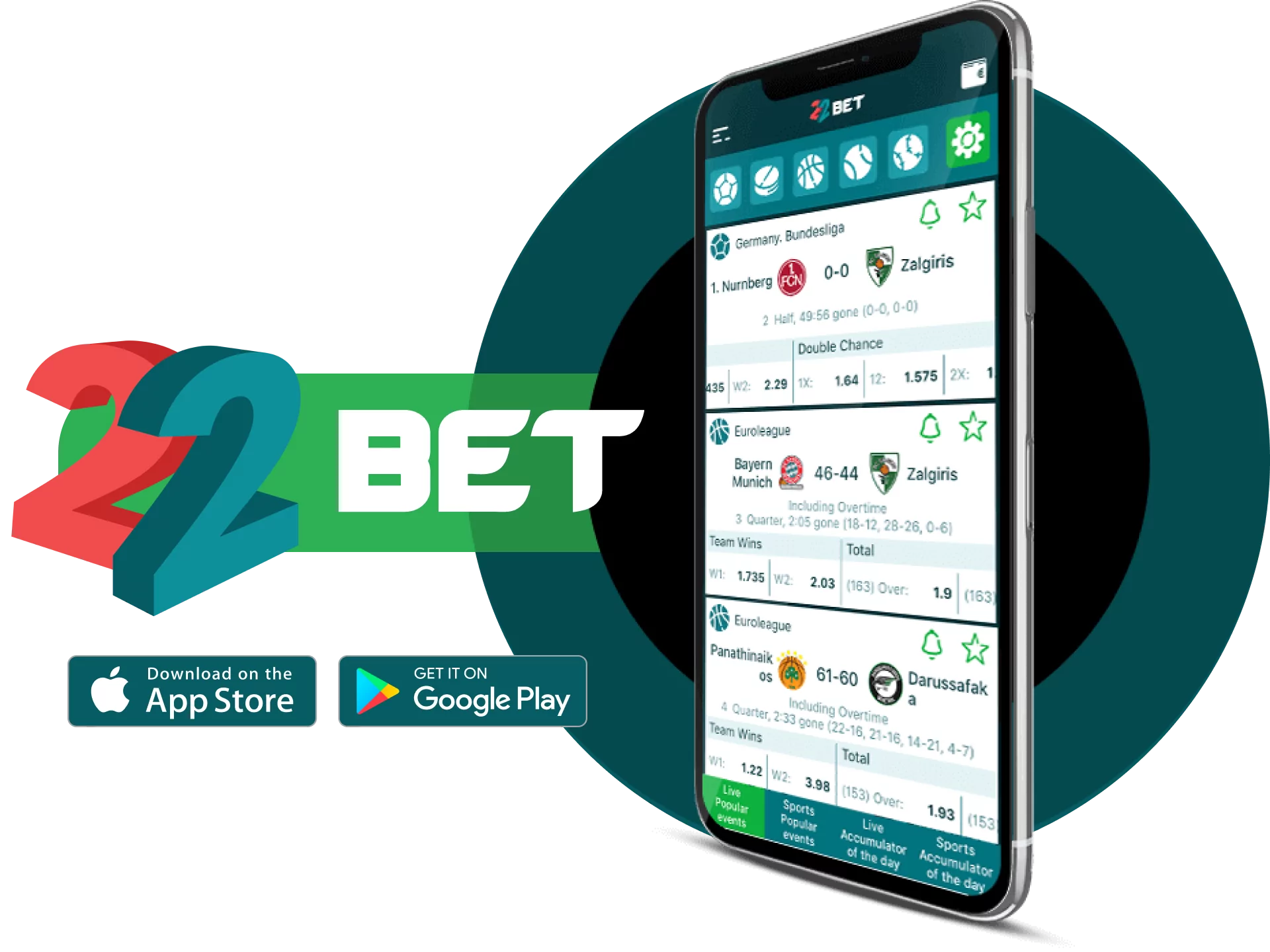 22BET bookie with a large number of football events.