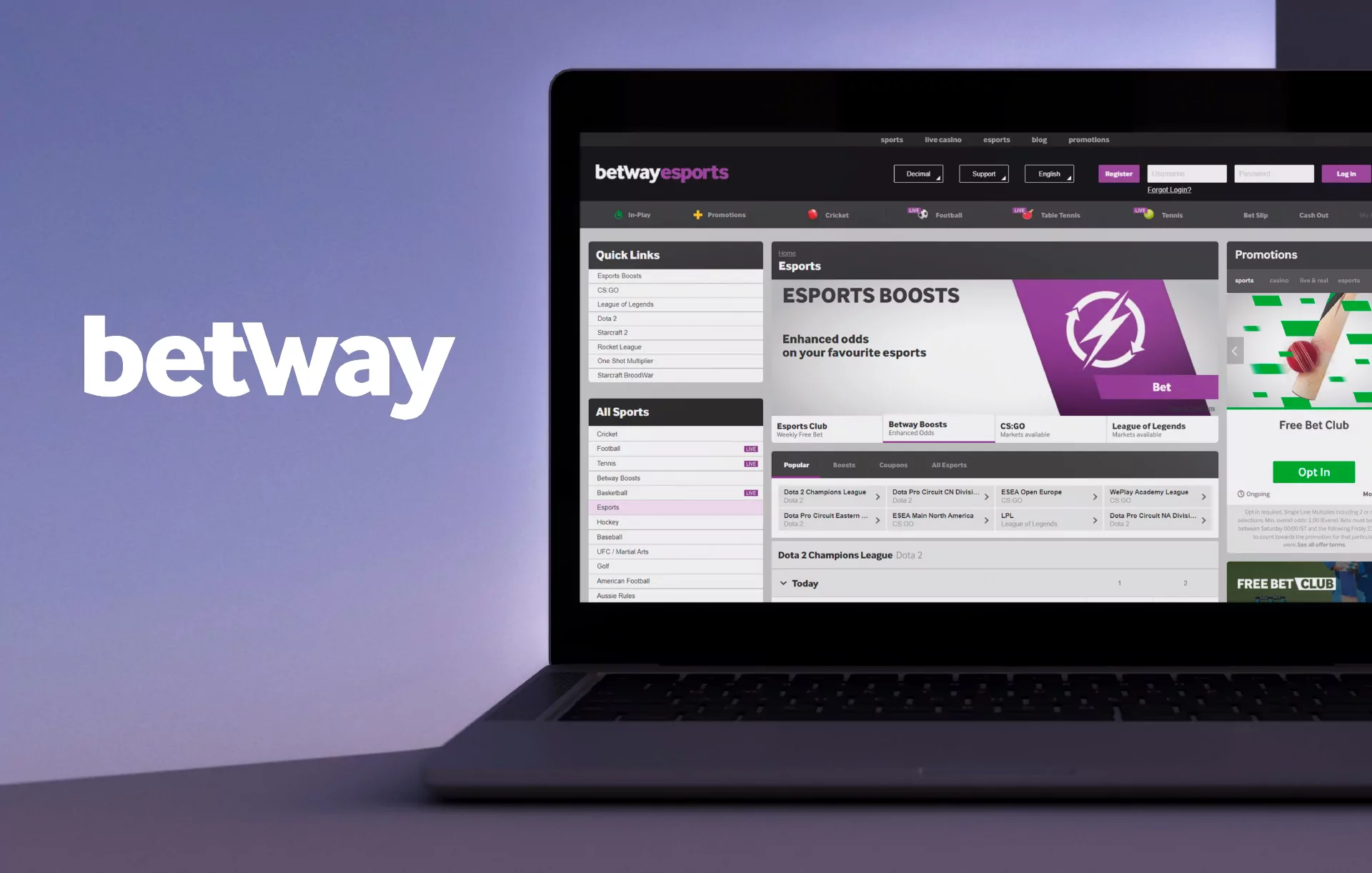 Betway is one of the oldest bookmaker offices and obviously accepts bets on esports events.