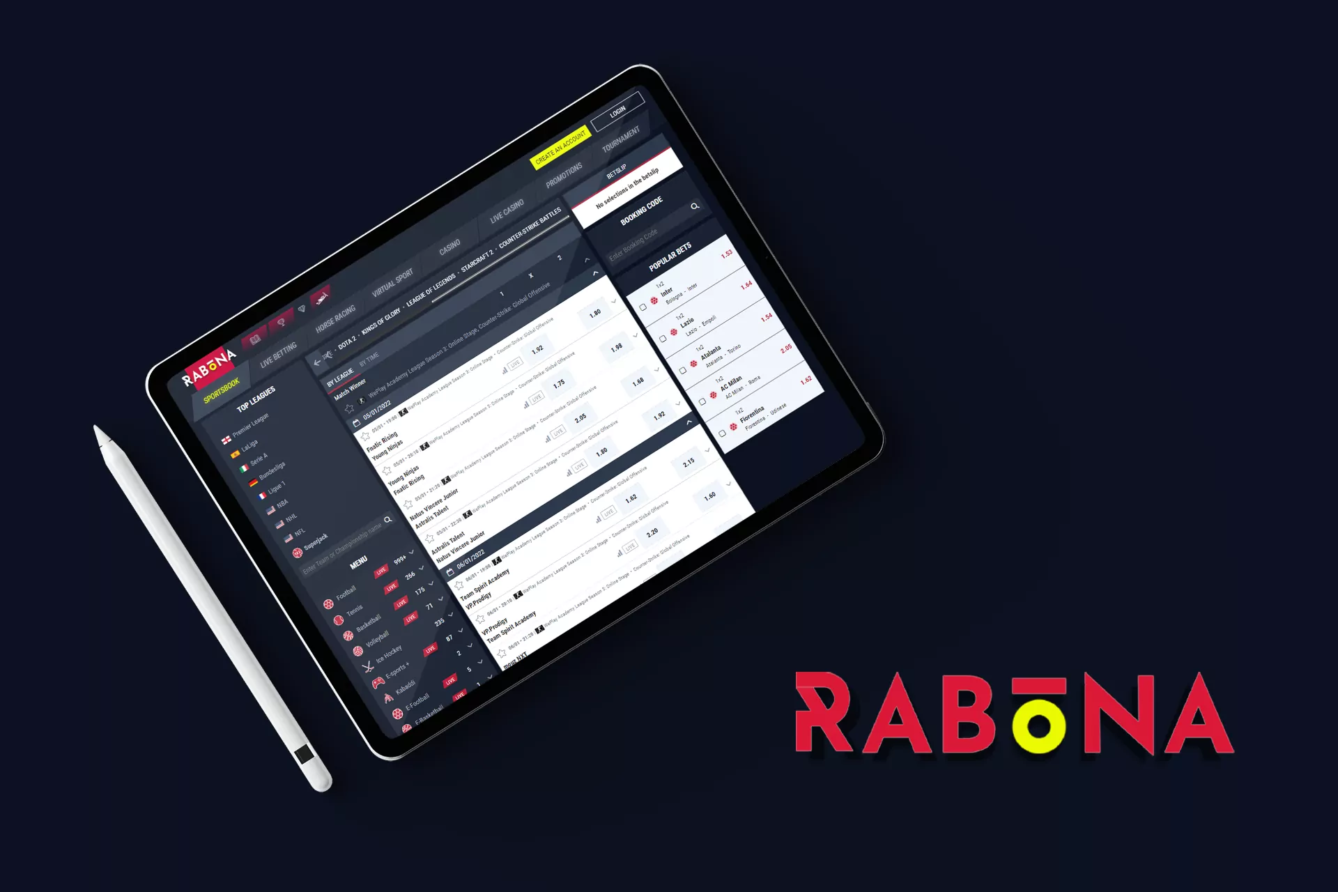 If you are looking for a young bookmaker who accepts bets on esport, think of Rabona.