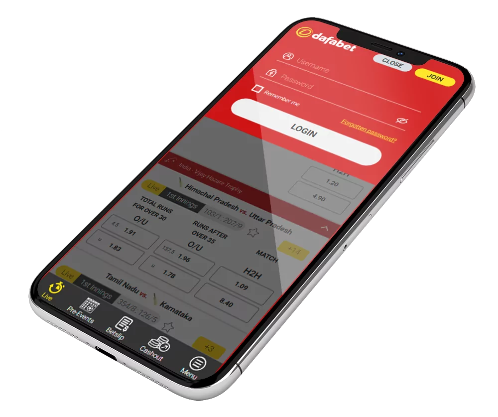 Install the Dafabet app to for betting and online casino gaming.
