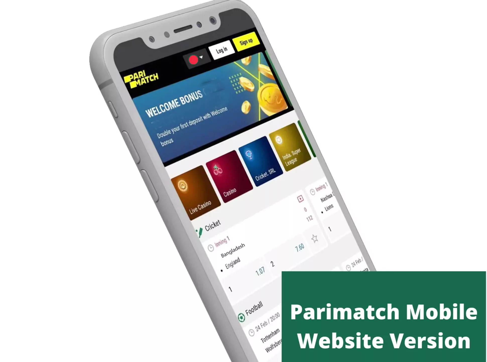 Parimatch mobile website version has the same functionality as app and website.