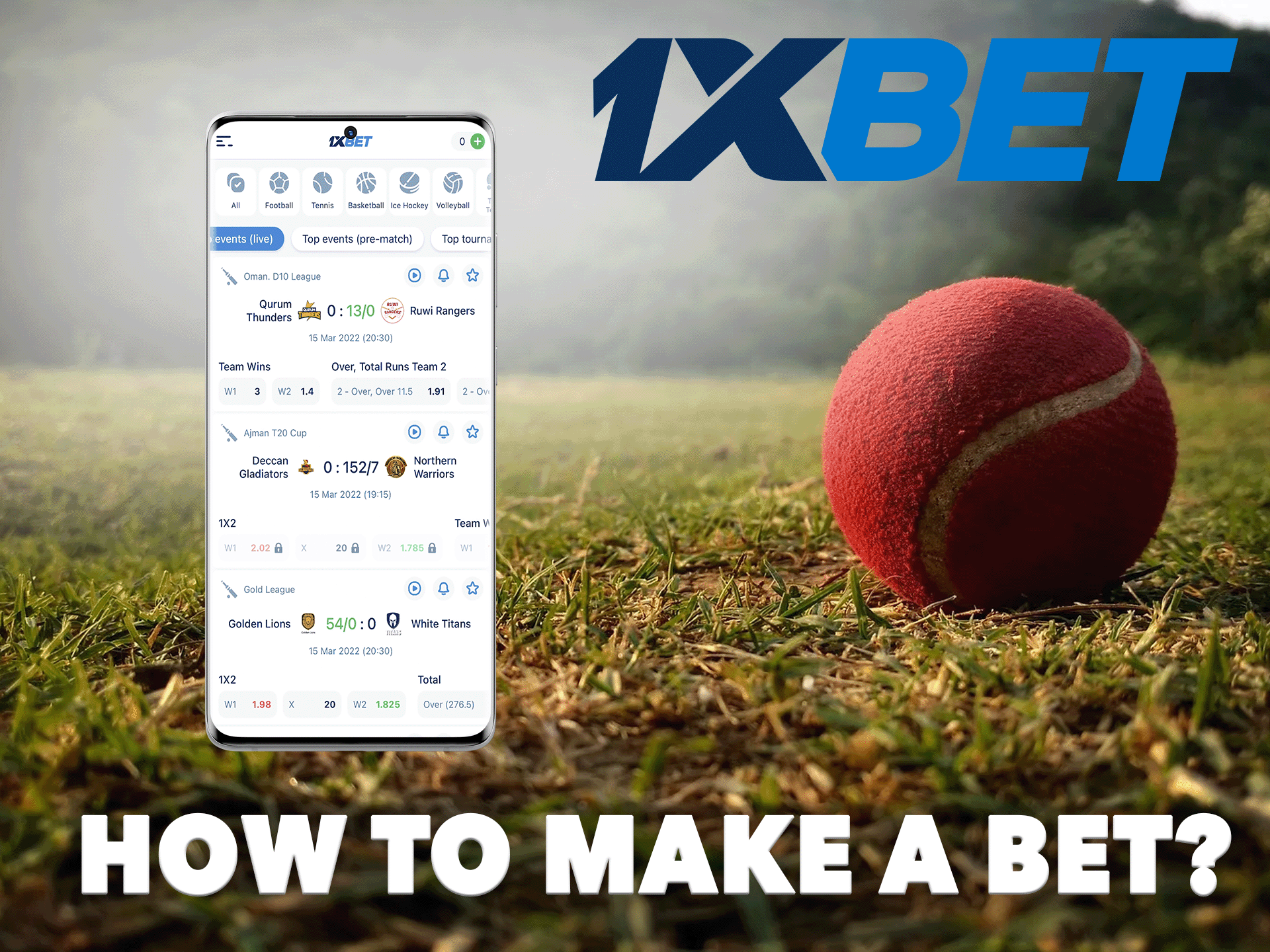 Instructions on how to make a bet in app 1xbet.