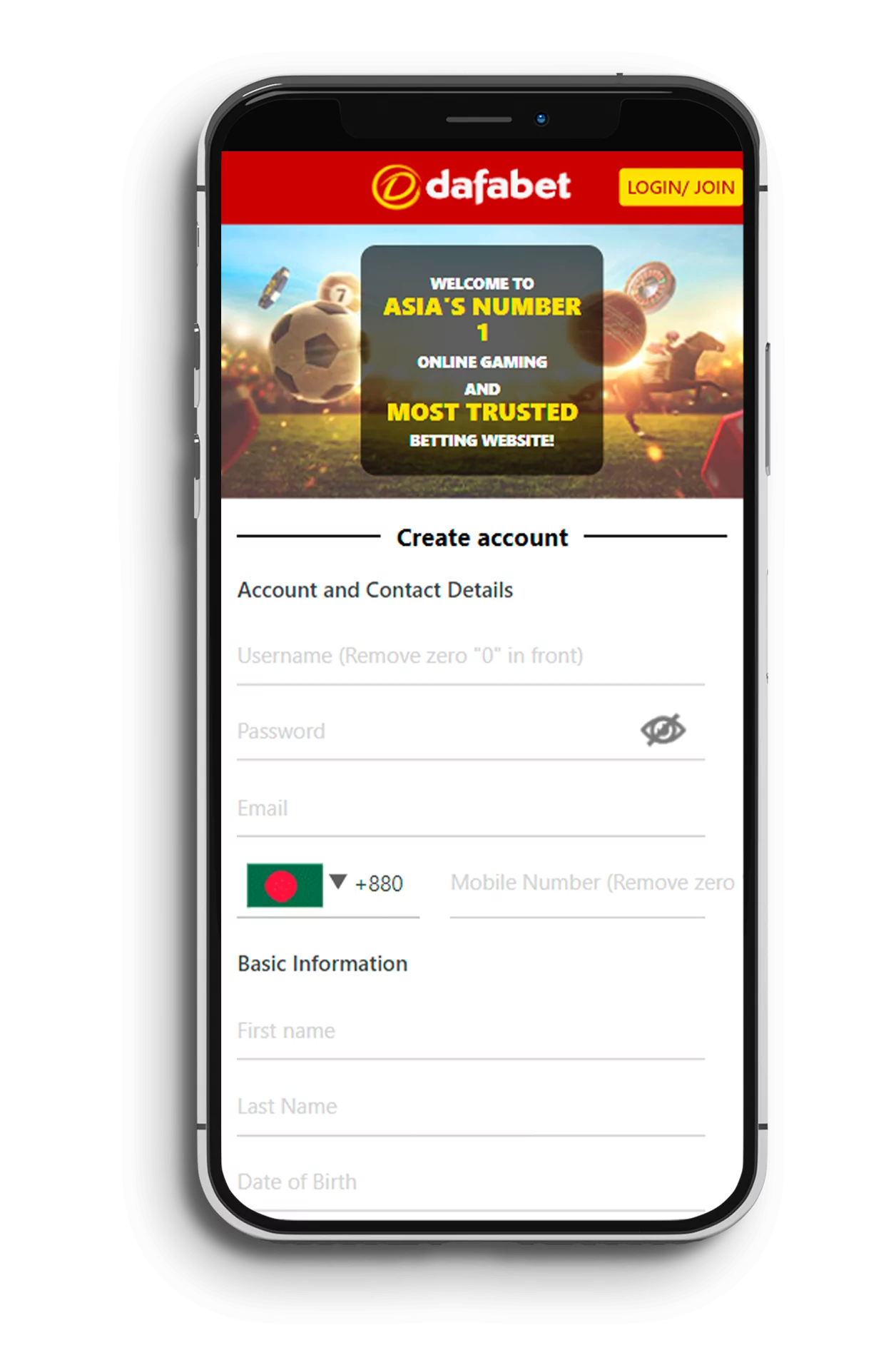 Step 4: Cteate an account and start betting with Dafabet app.