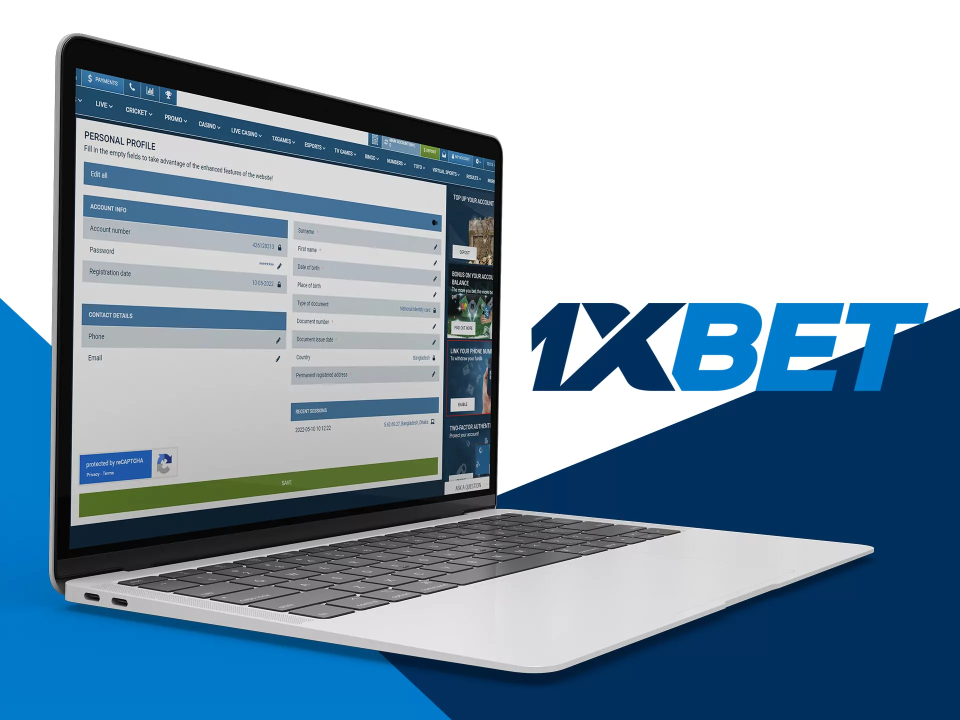 Verification on the 1xbet website.