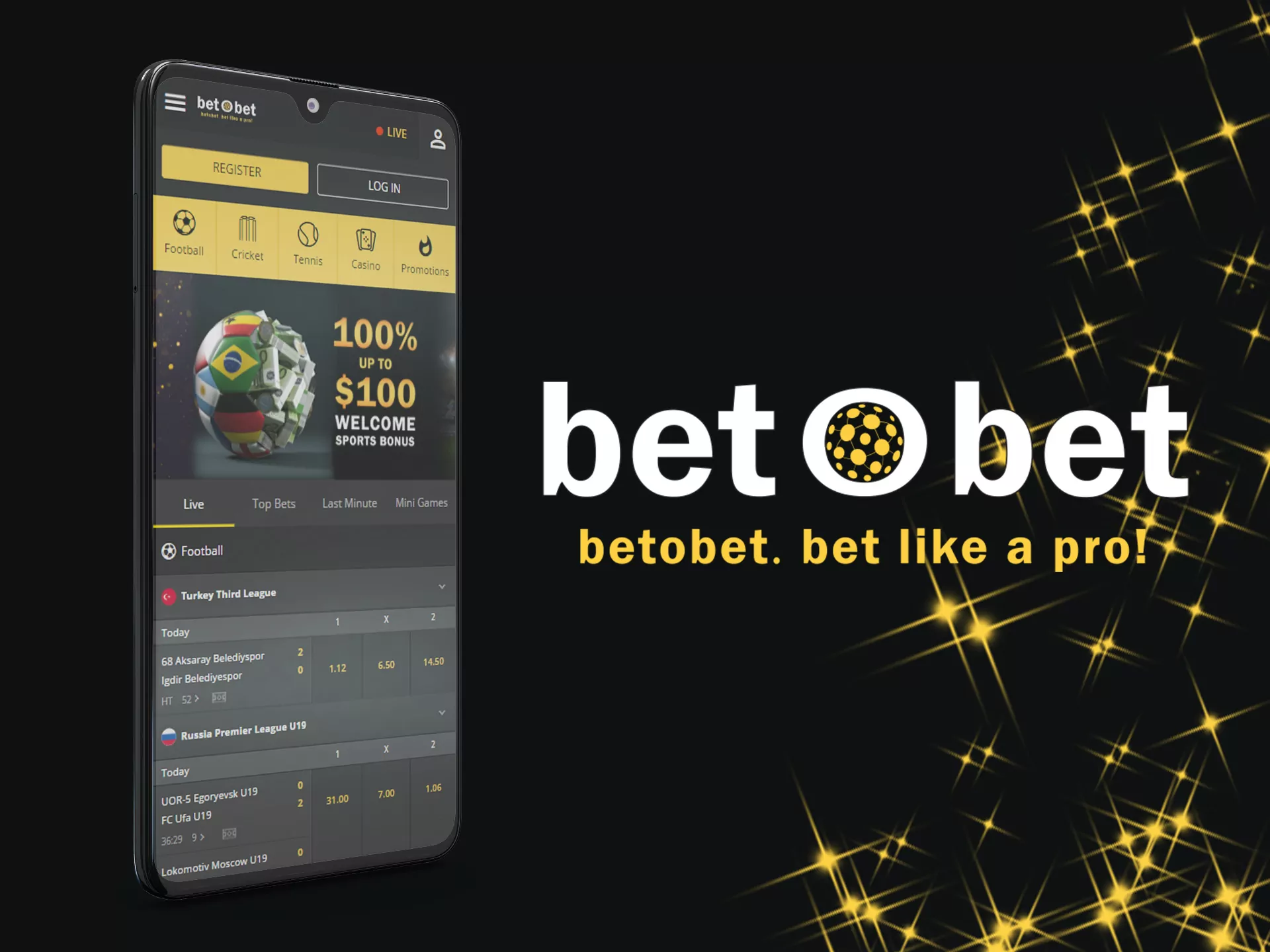 Betobet app allows online betting and casino games.