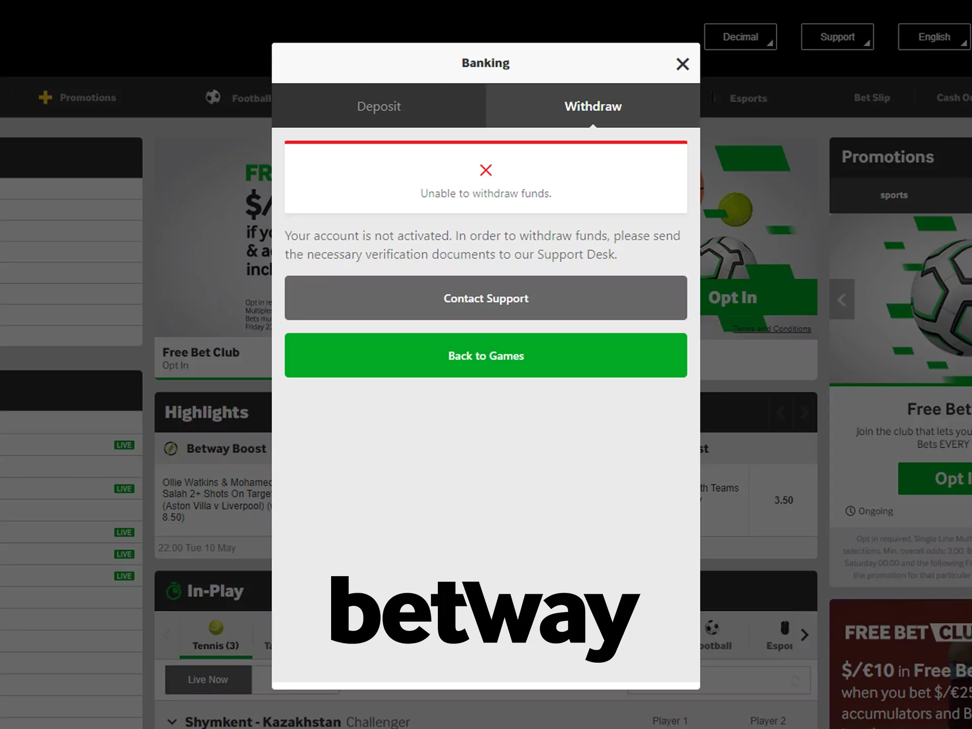 Withdraw with various methods at Betway.