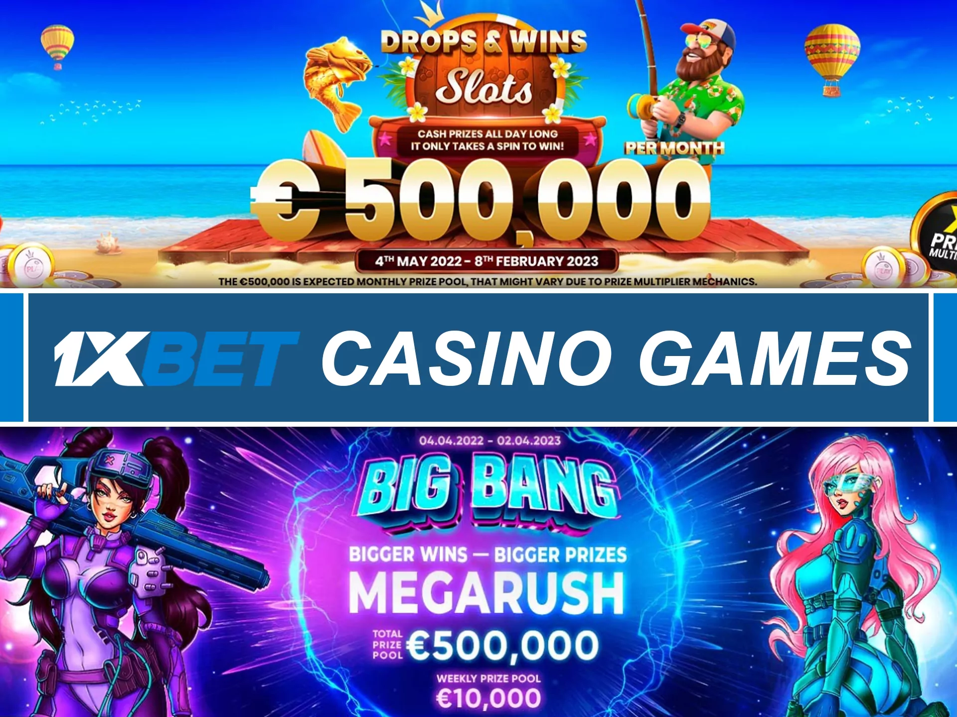 Win big prizes at 1xbet casino games.