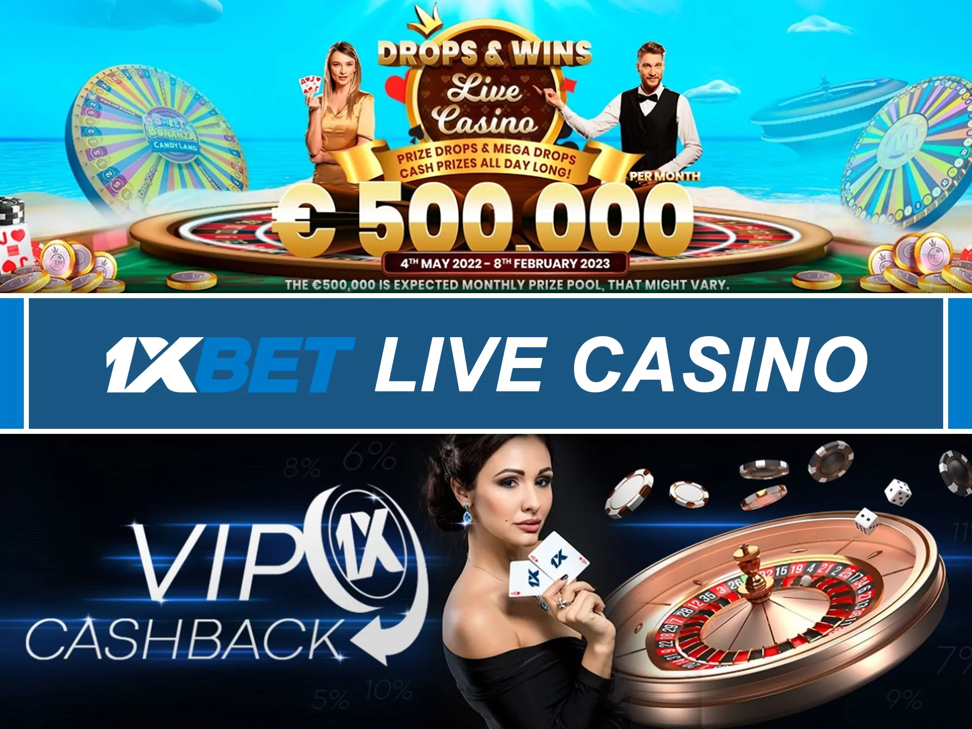 Play different games at 1xbet live casino.