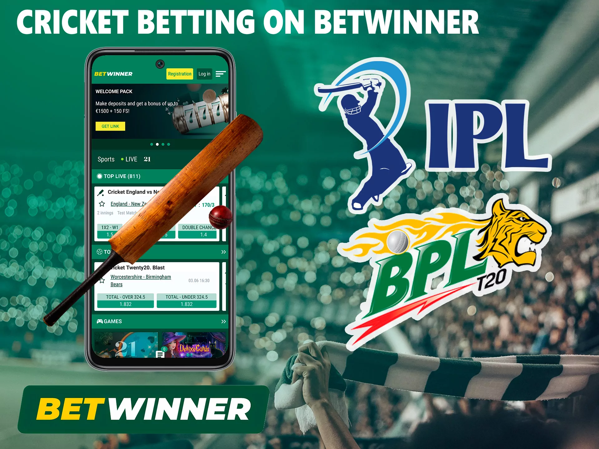 In this section you can bet on Total, Handicap, Match Winner, Correct score, and other types of betting at Betwinner.
