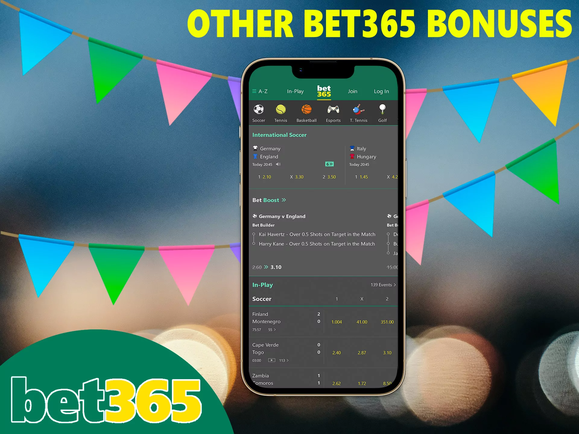 Bet365 has a large number of bonuses, after authorization the player will see the full list.