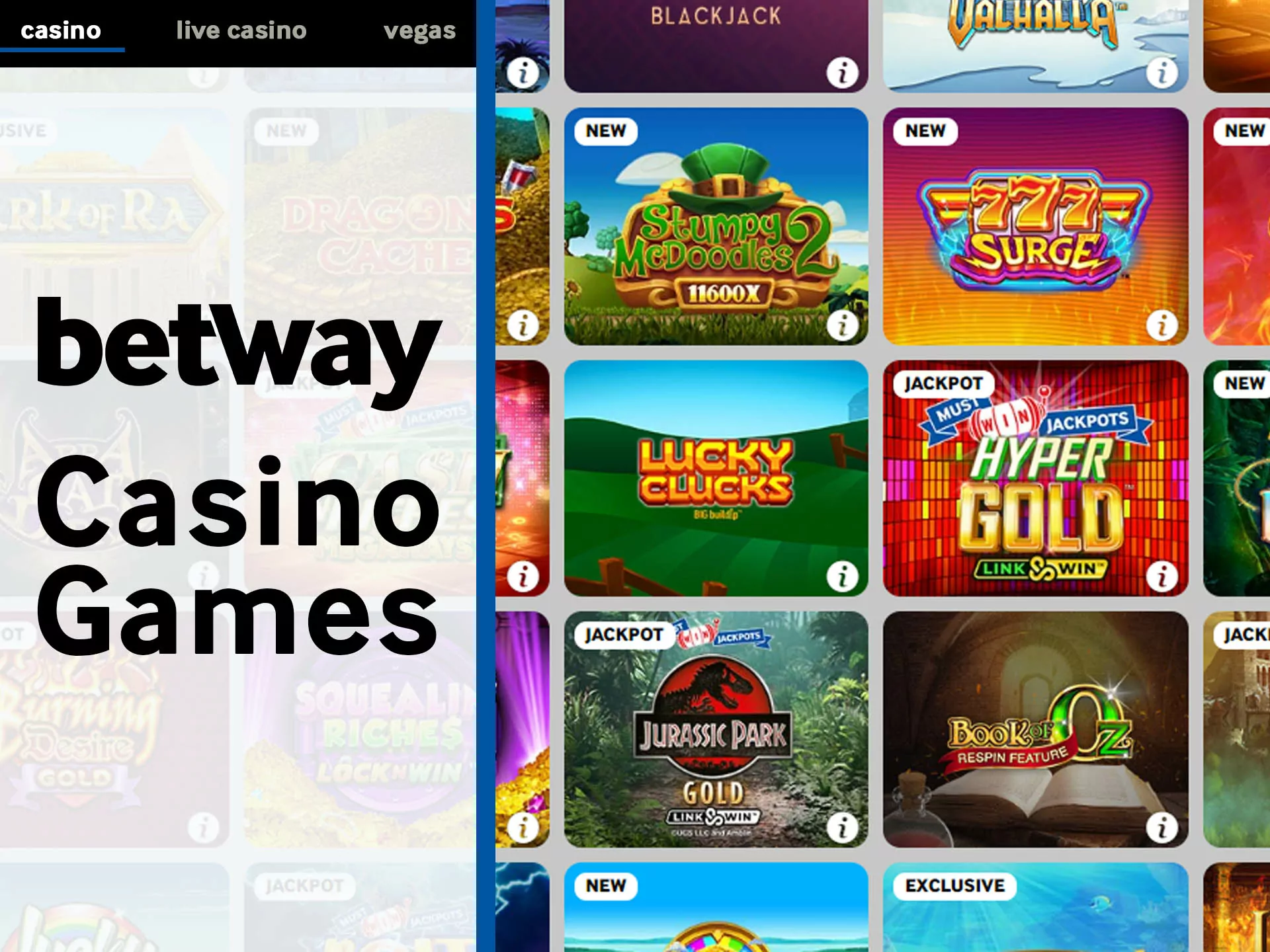 Betway has many casino games for play.