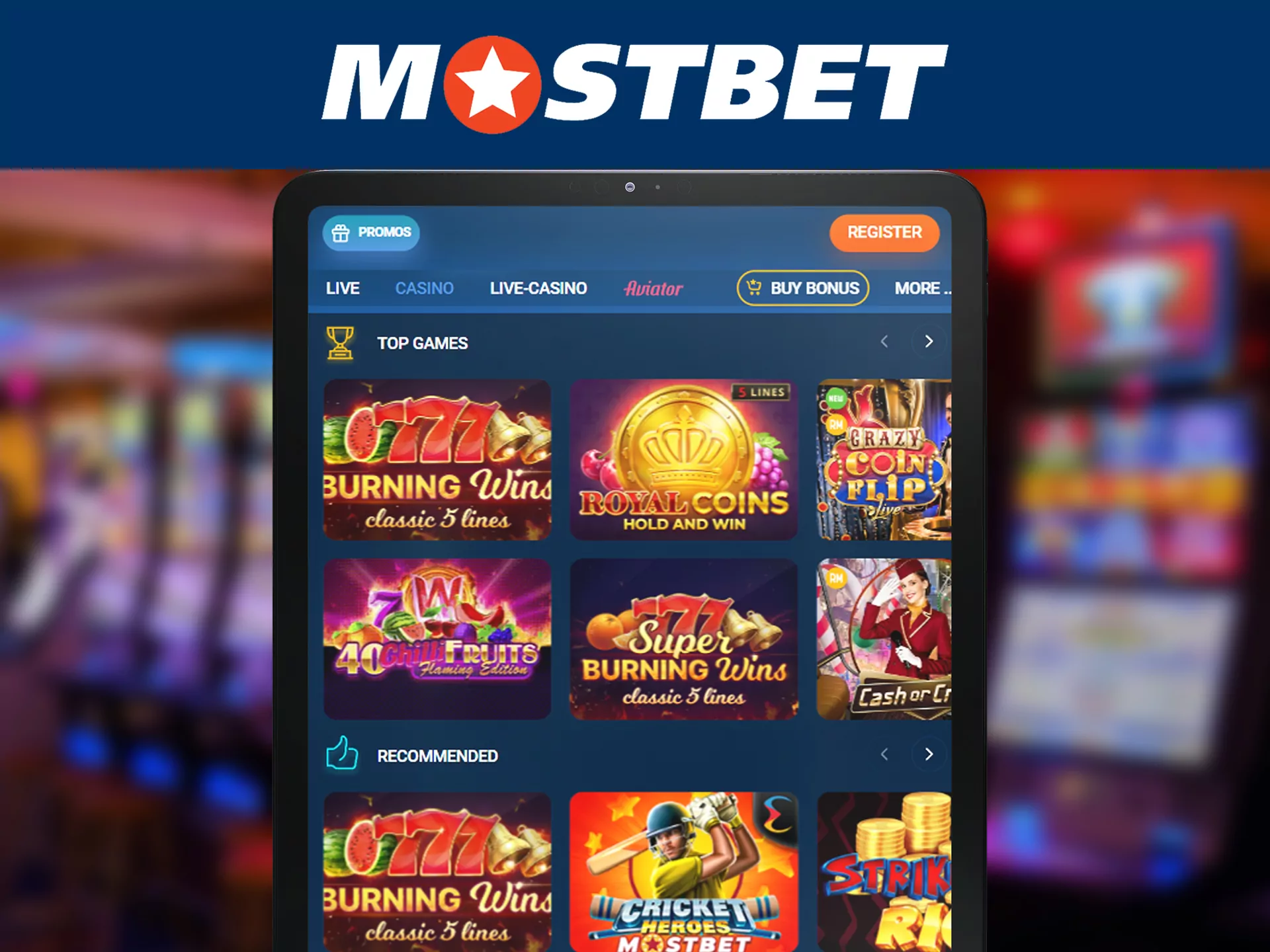 Choose your favourite casino game at Mostbet.
