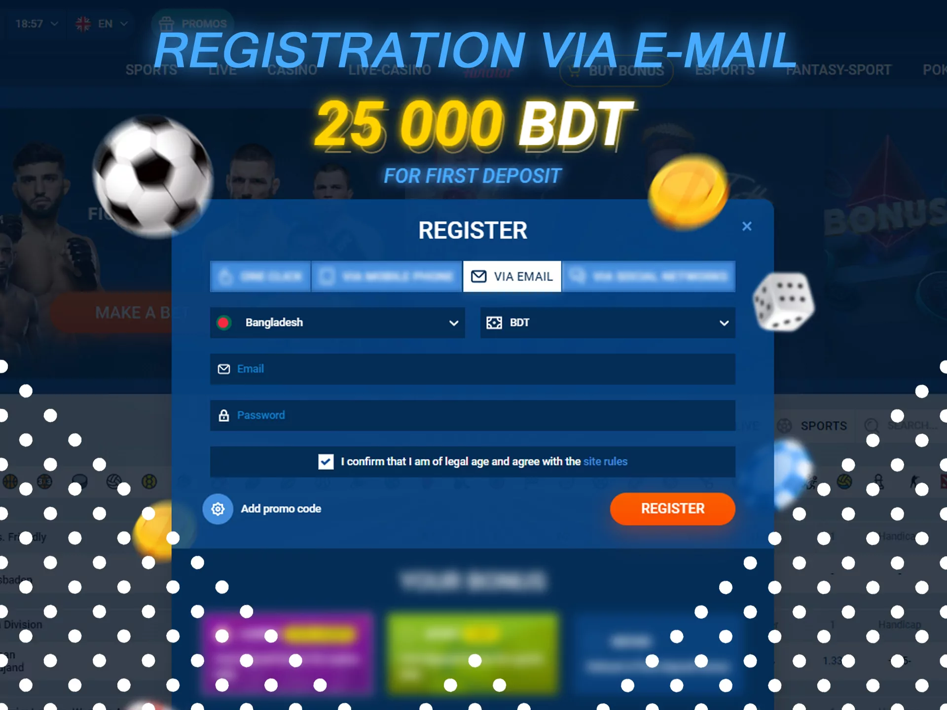 You can registrate at Mostbet with your email.