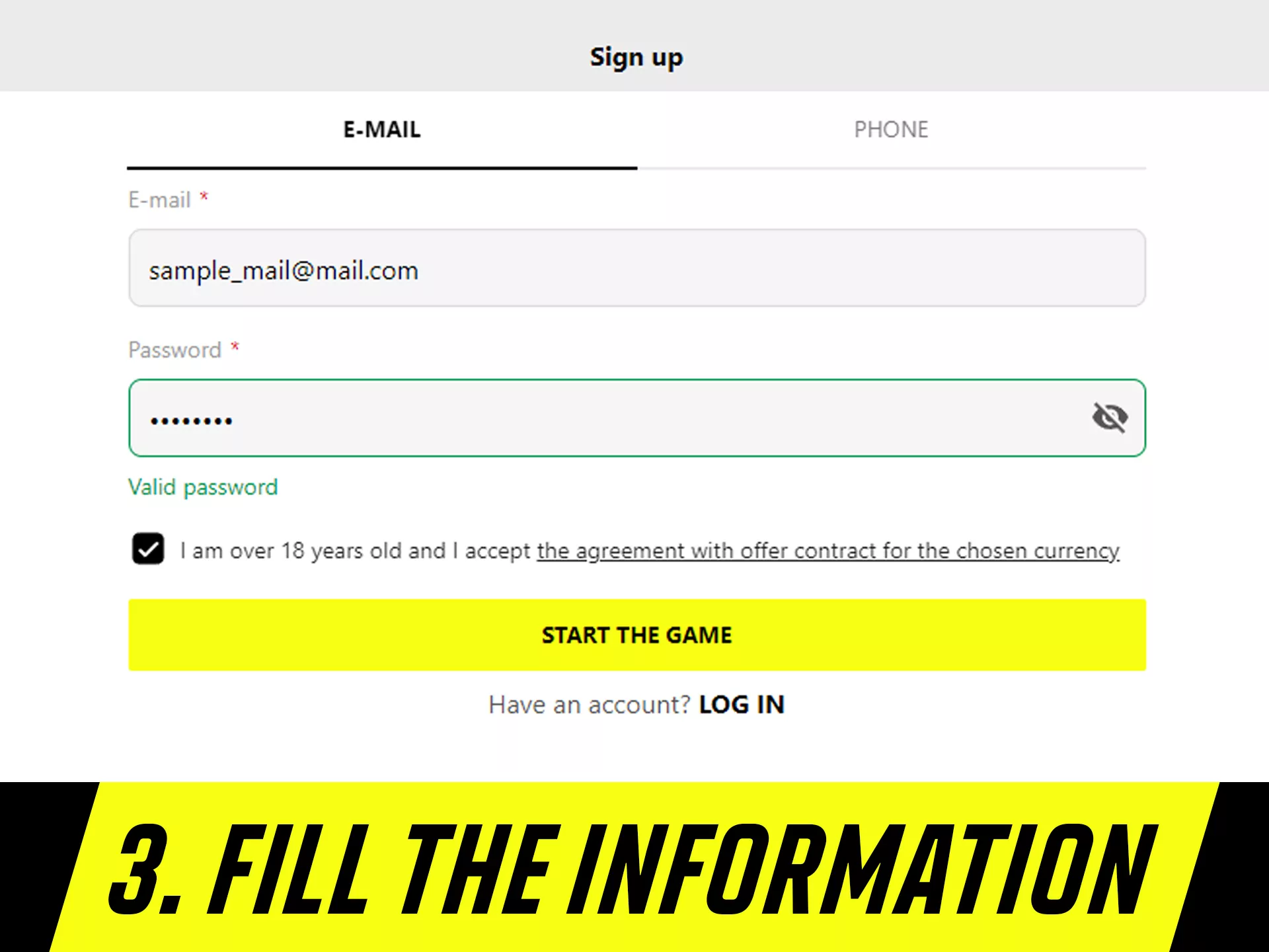 For proceed in registration you need to fill the infromation.