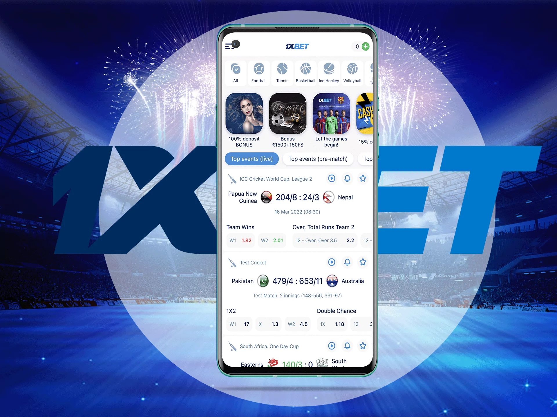 1xbet - the ability to bet in real time during the match.