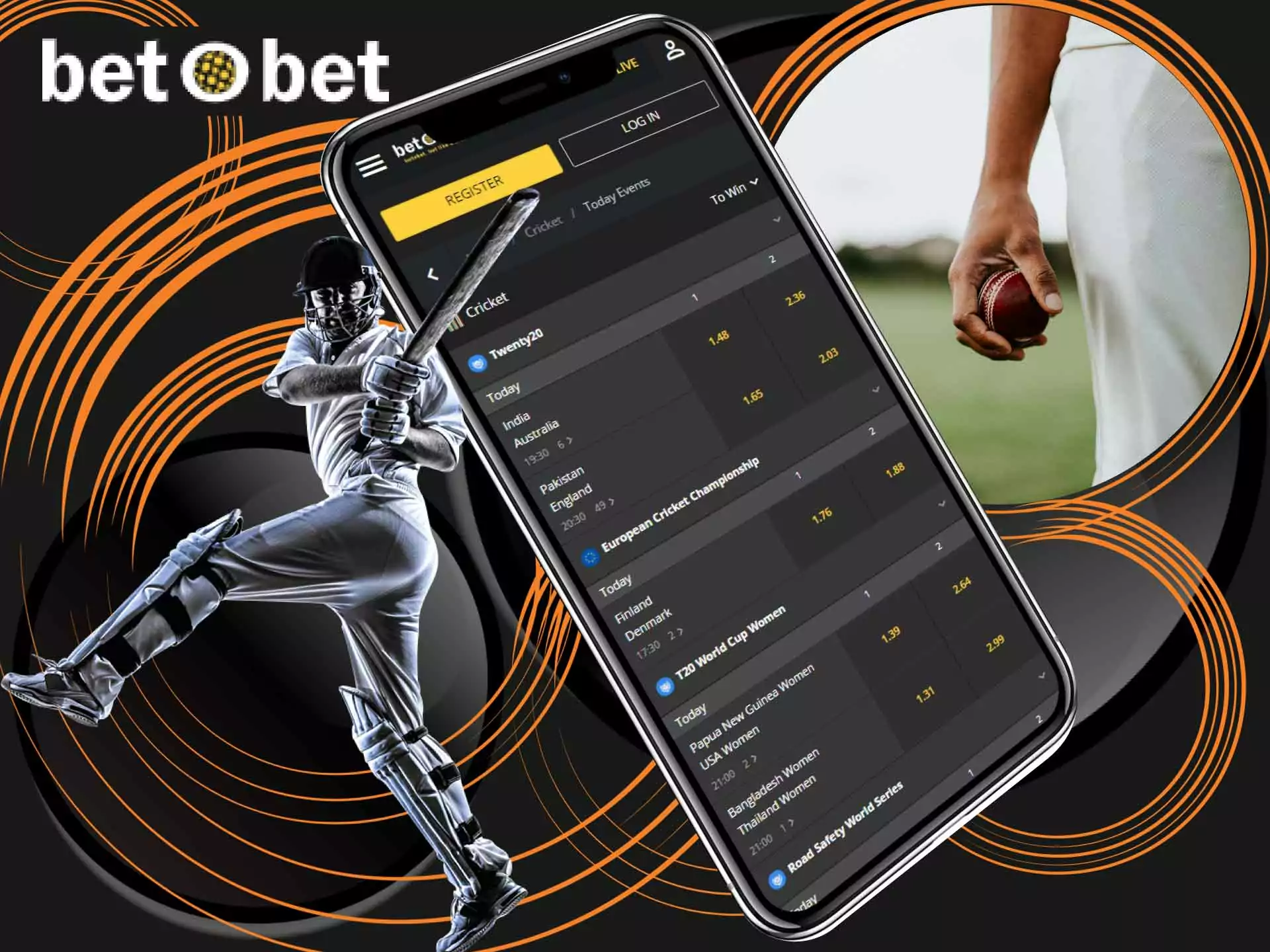 Place bets on the cricket events in the BetOBet app.