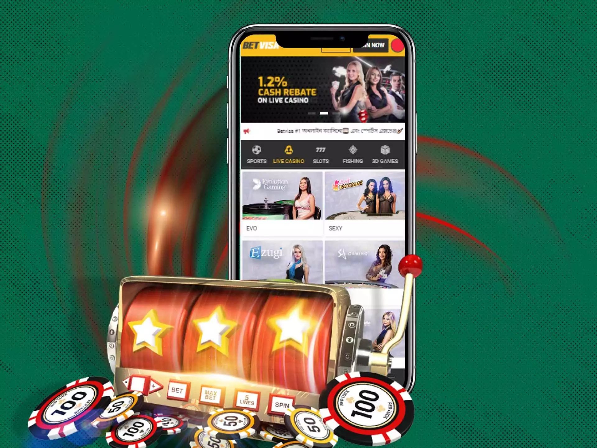 You can play casino games in the Betvisa app.