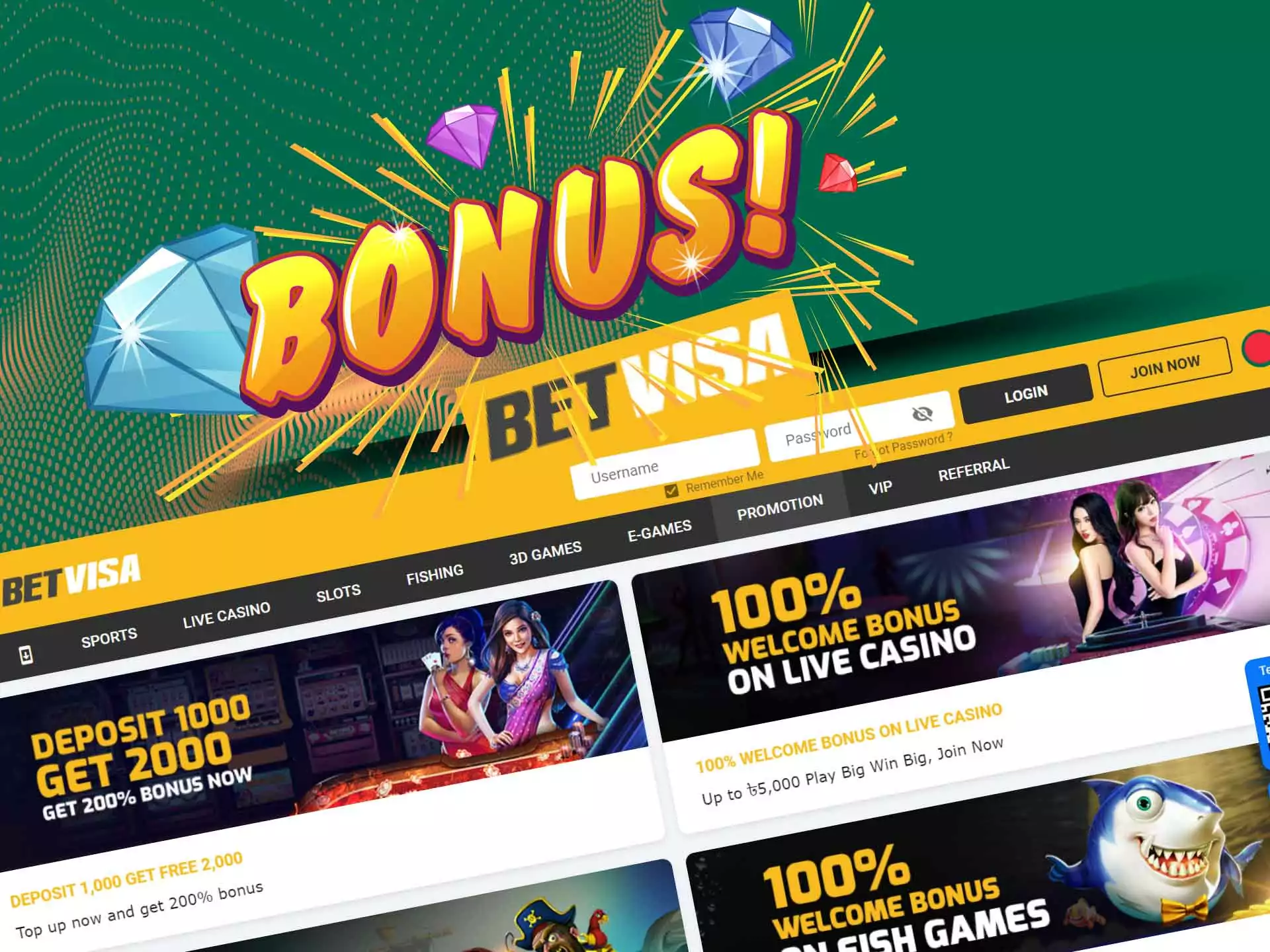 You will find various lucrative bonuses at BetVisa.