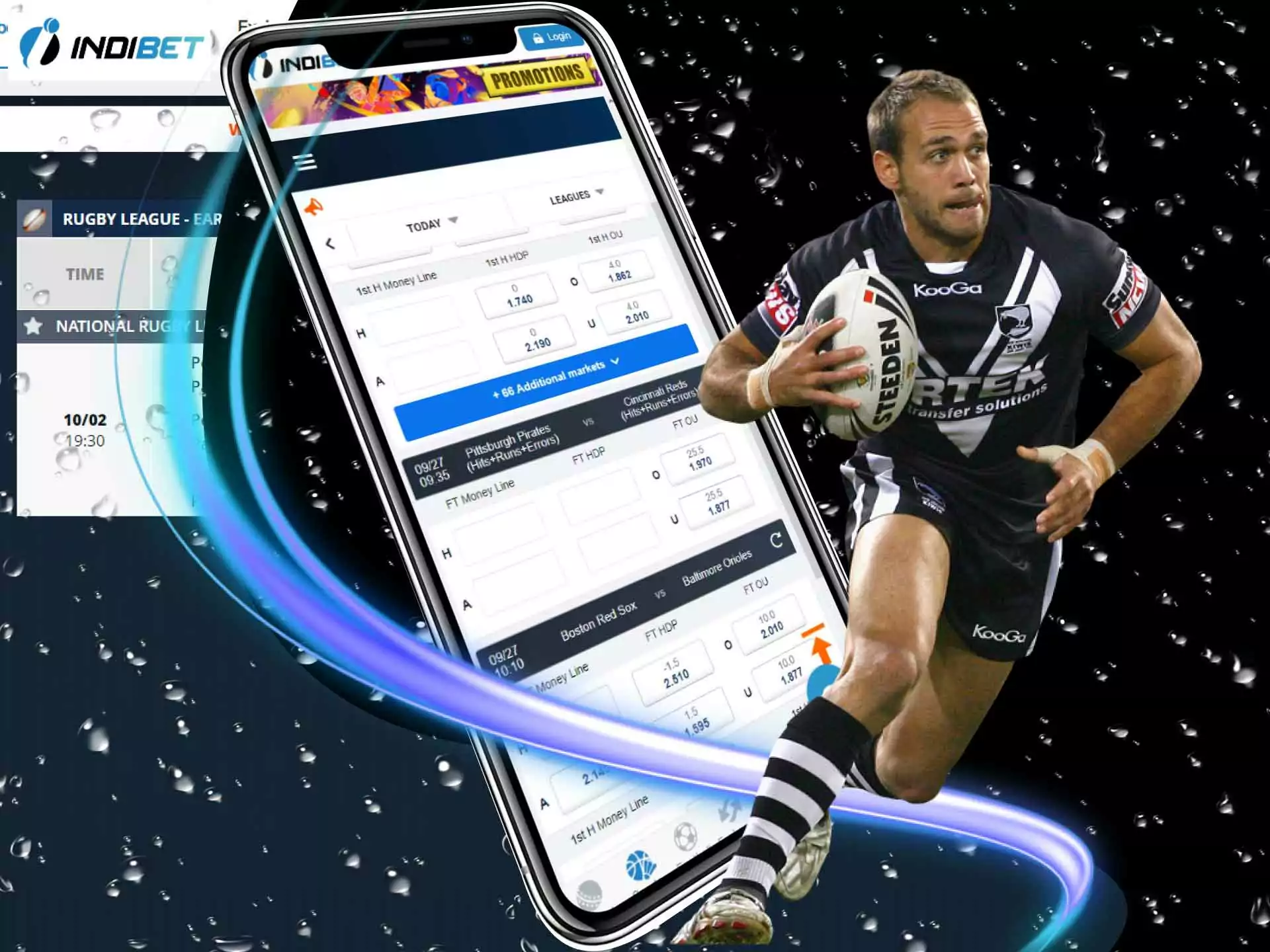 Place bets on the rugby matches in the Indibet mobile app.
