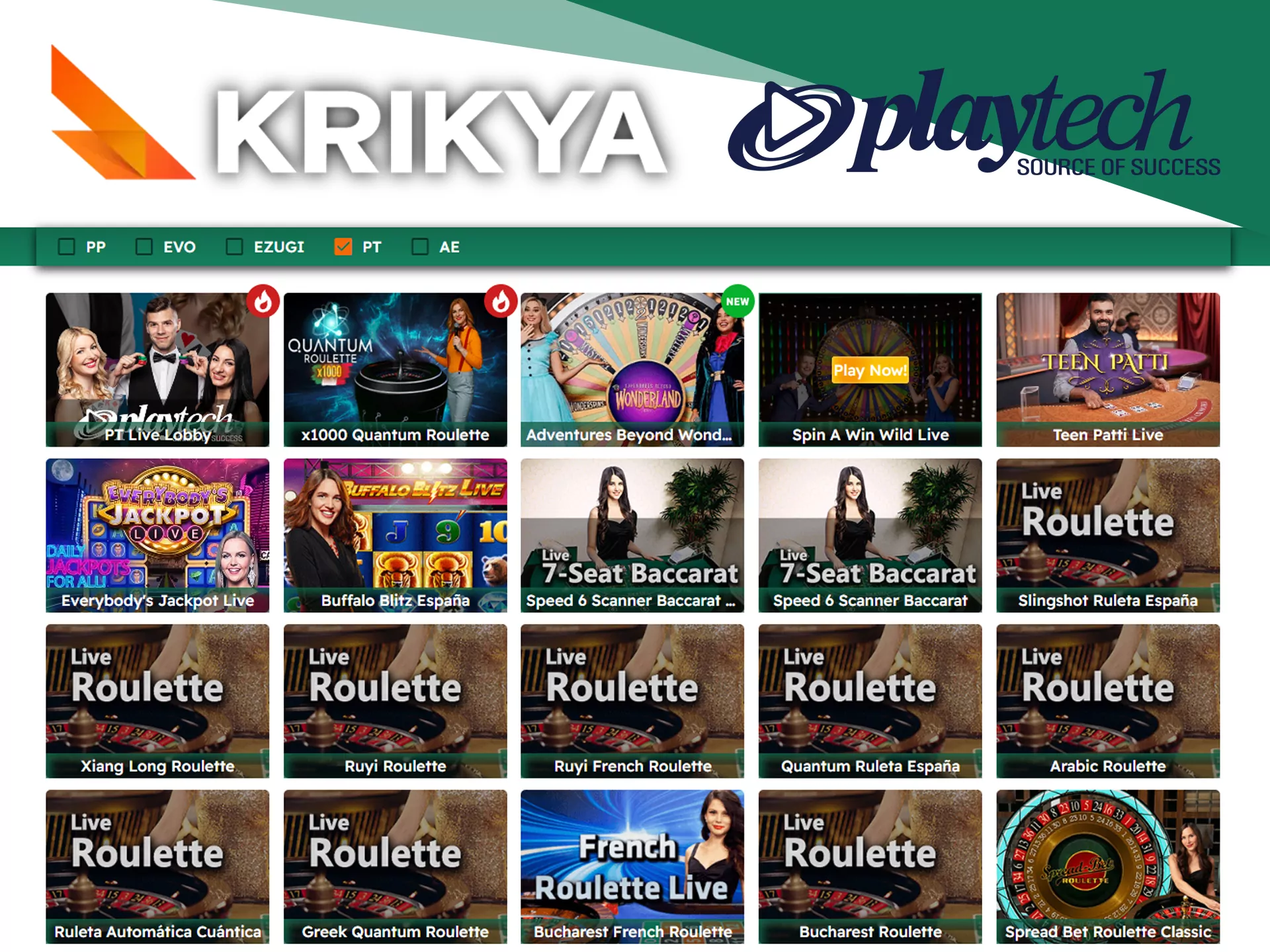 Playtech provide wide choise of live casino games.