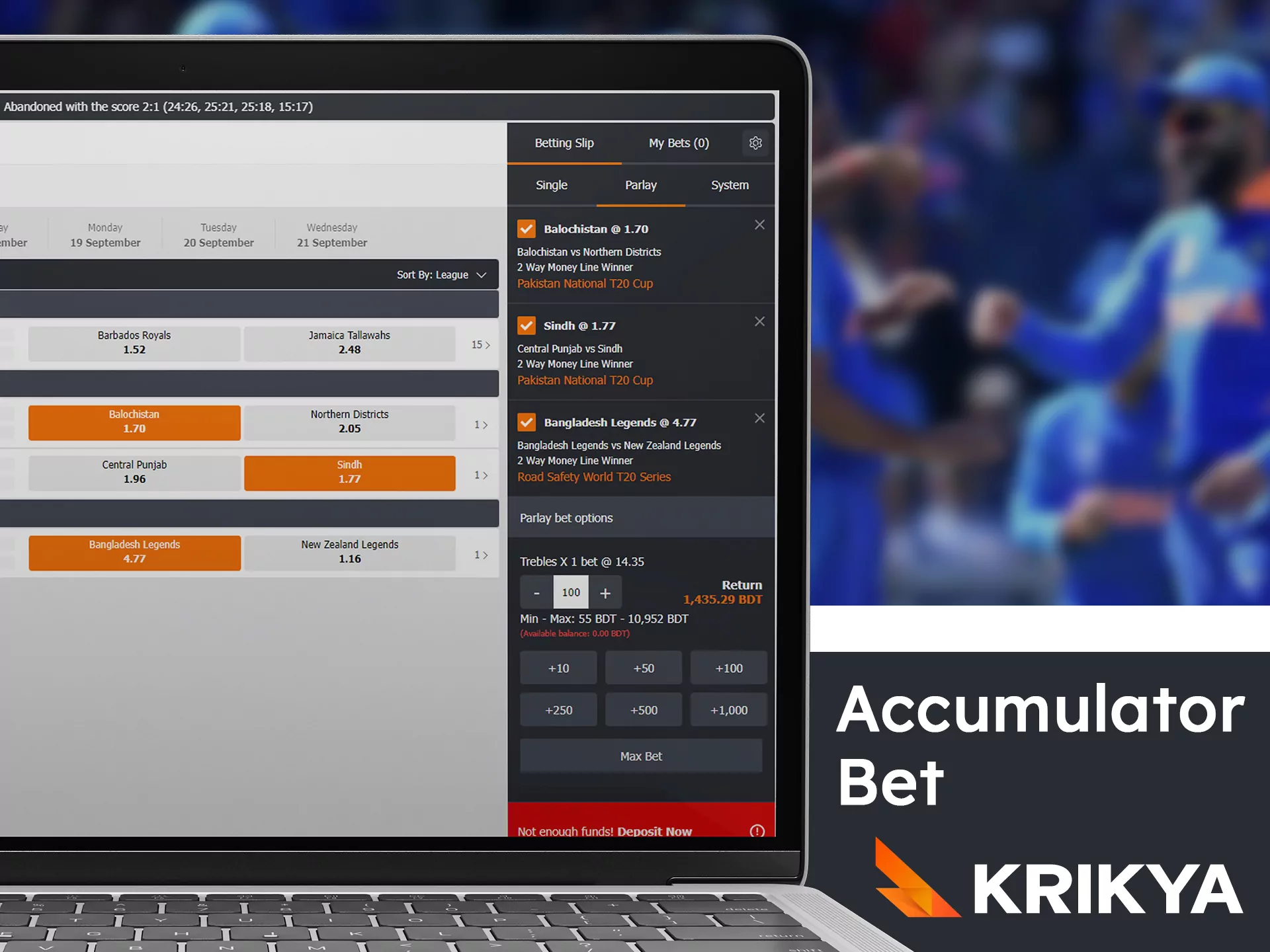 Make best accumulator bets and win all of the Krikya's money.