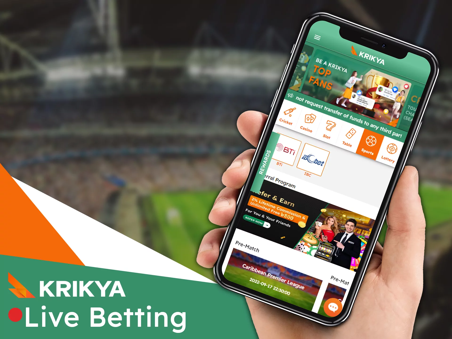 Bet on sports matches in live format at Krikya.