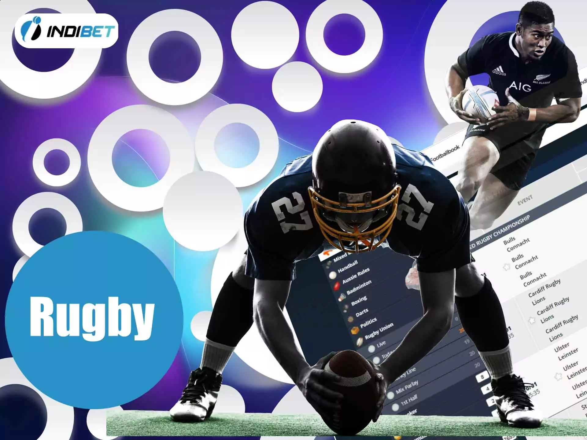 Place bets on the rugby events in the Indibet app.