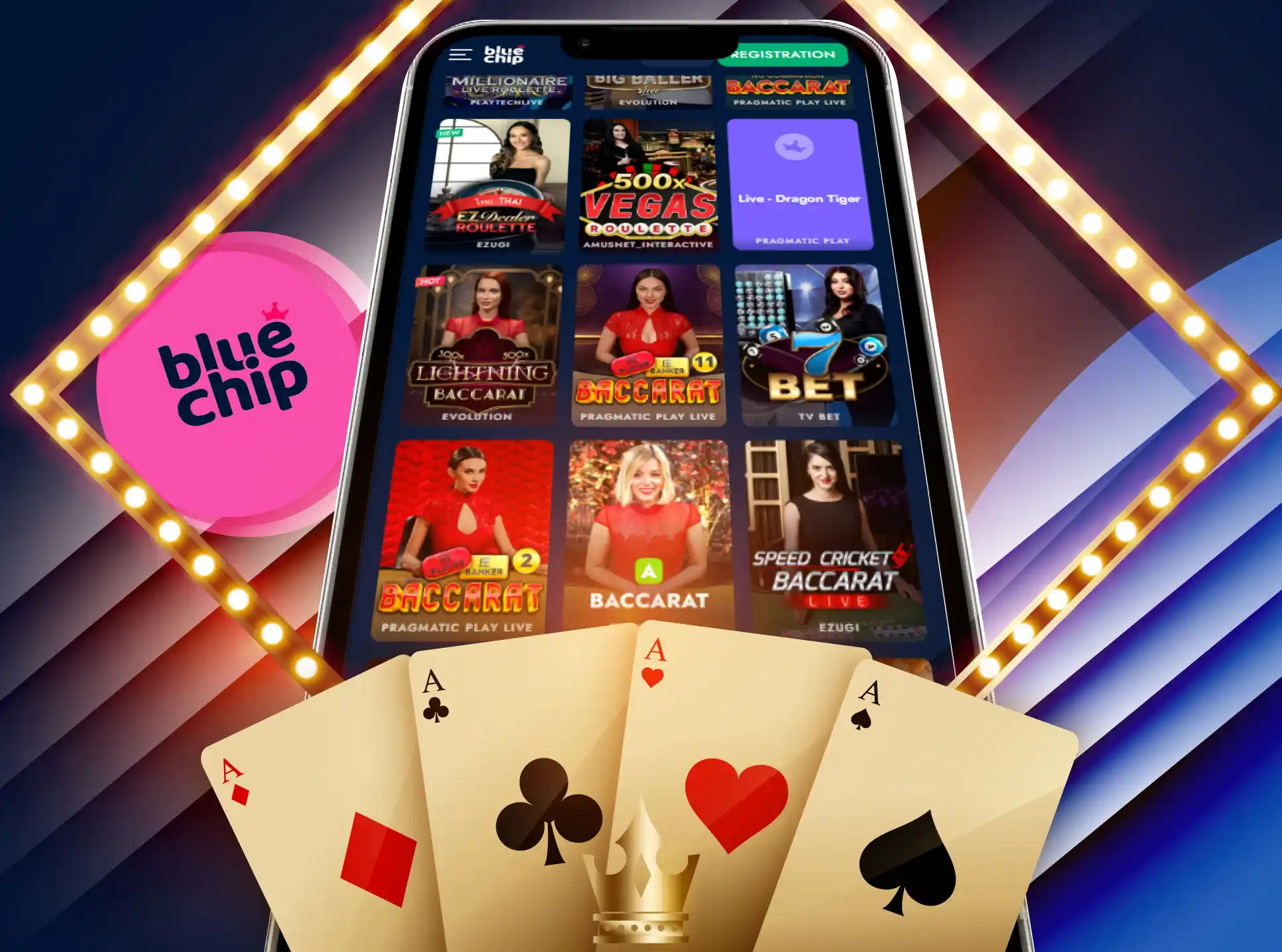 The Bluechip application also gives access to the online casino.