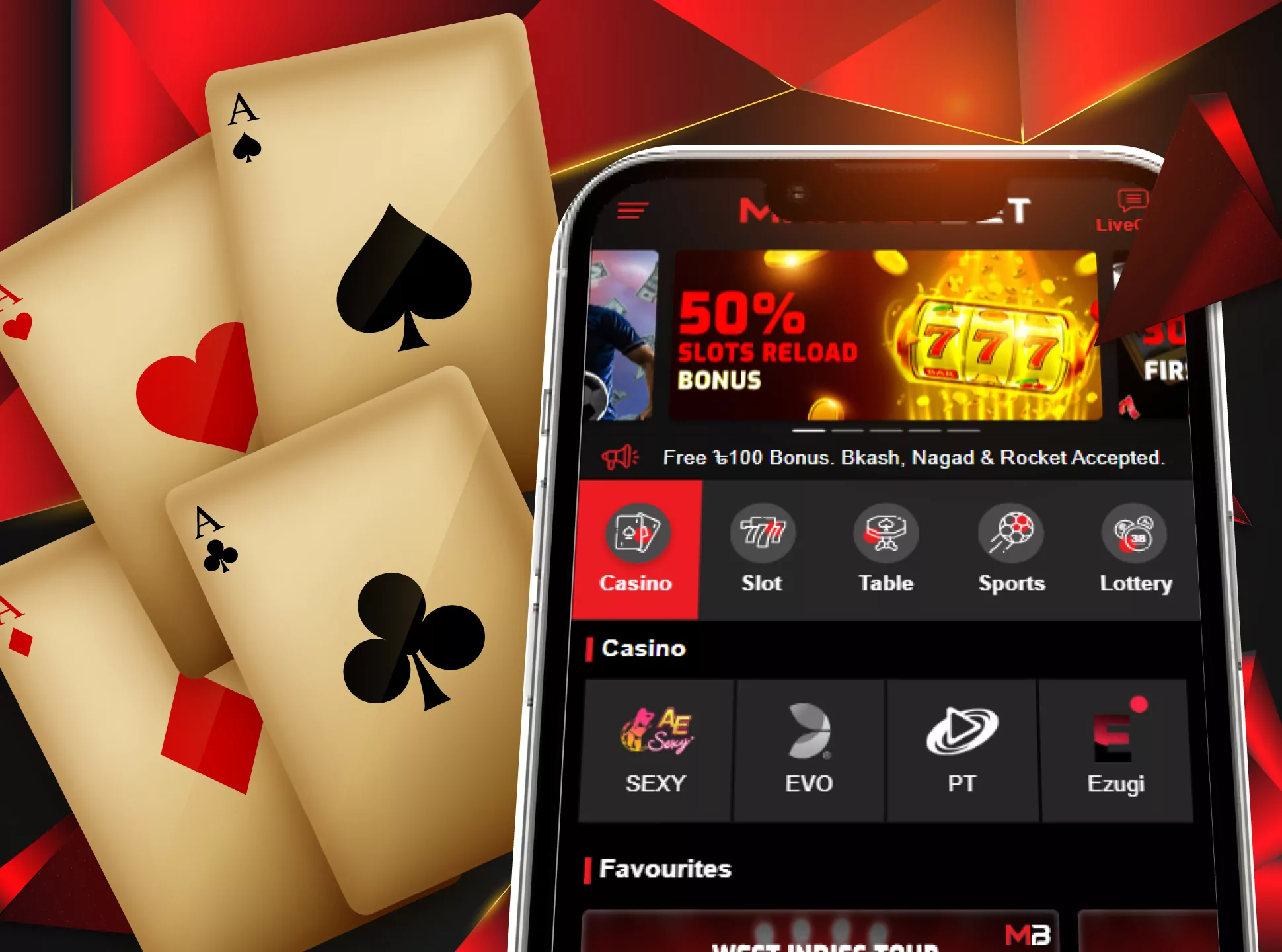 You will find all the popular casino games in the Marvelbet app.