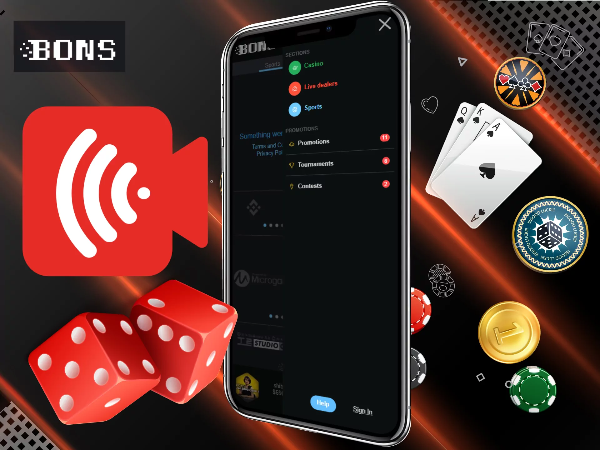 Play casino games against the real dealers at Bons.