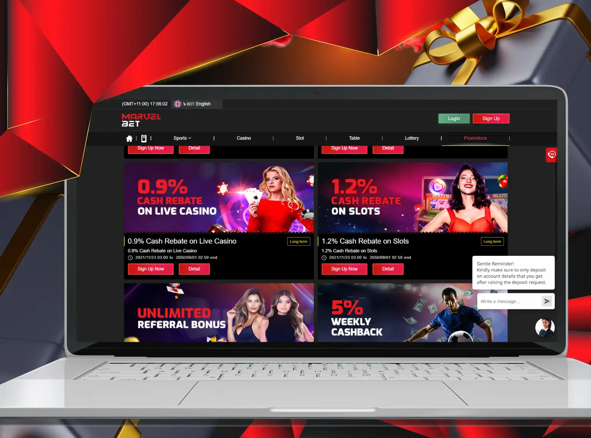 Find different bonuses on the special page of the MarvelBet site.