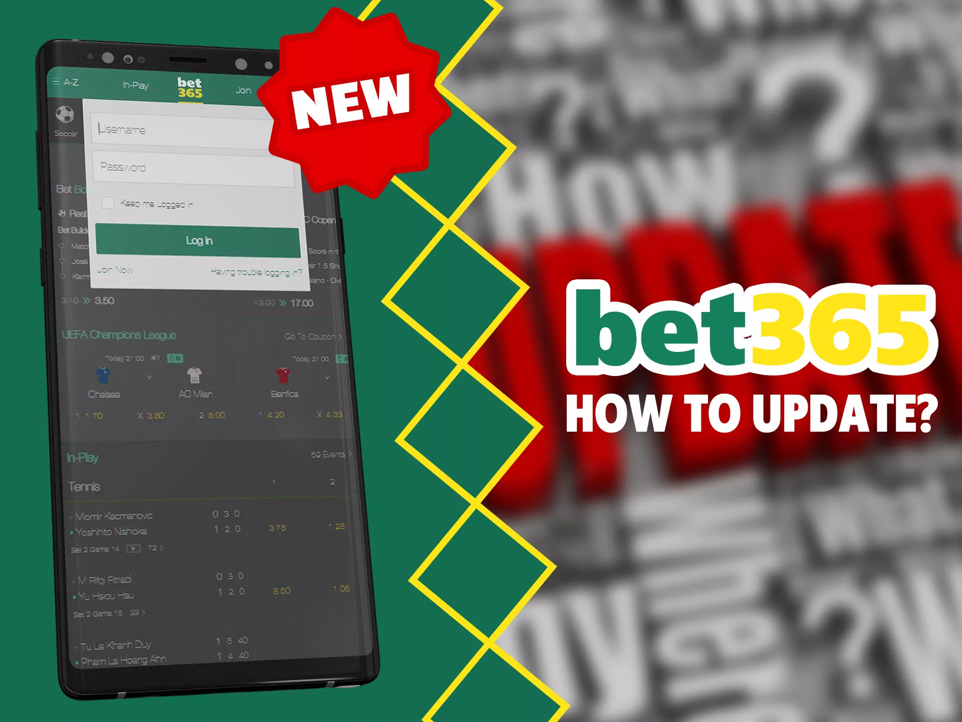 Bet365 app updates automatically after logging in.